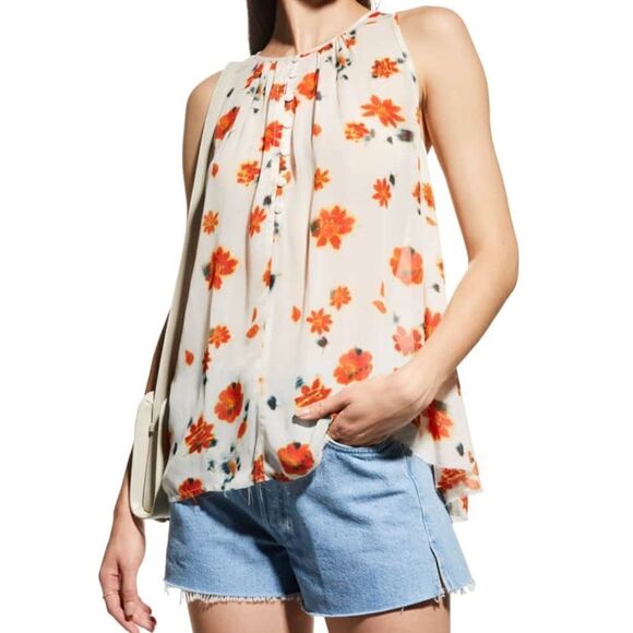 NWT Rag & Bone Cassie Tan Cream Floral Tank Top Pleated Size Xxs - Picture 1 of 6